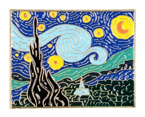 Broche Metalico Van Gogh Pintura Noche Estrellada Arte Museo