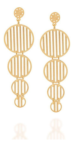 Brinco Rommanel Folheado Ouro 18k Círculos Vazados 5,9 Cm