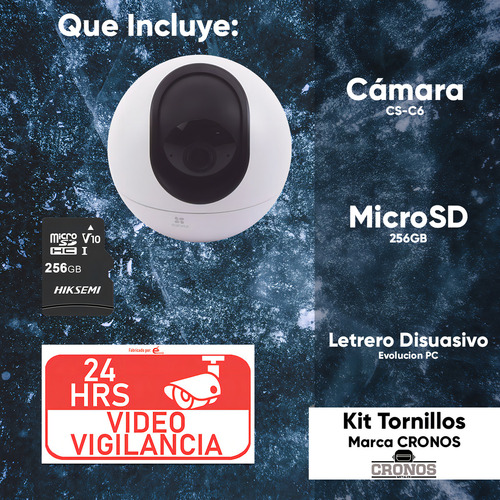 Ezviz Kit Mini Cámara PTZ C6-PLUS-256 PT IP de 4 MP Almacenamiento MicroSD 256Gb Wireless Inalambrica Detección Humanos y Audio Bidireccional CS-C6 Visión Nocturna Más Zoom de Seguimiento