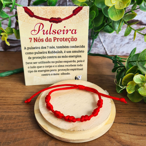 Kit 4 Pulseira Kabbalah 7 Nós Vermelha Ajustável Cetim