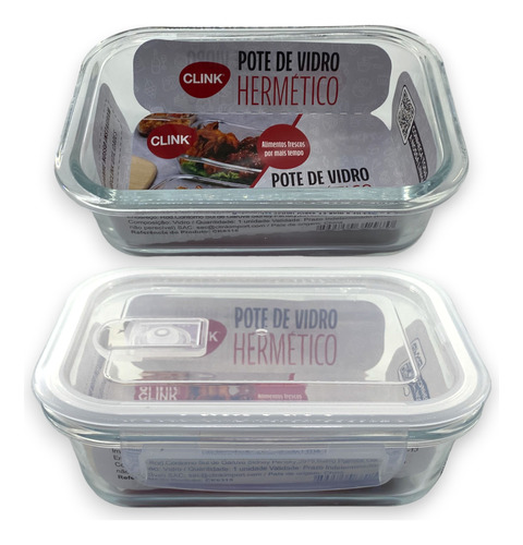 Pote Hermético Retangular 620ml Vidro Tampa Vedação Válvula