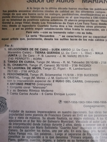 Disco De Vinilo Sabor De Adiós Mariano Mores (174) (Usado)