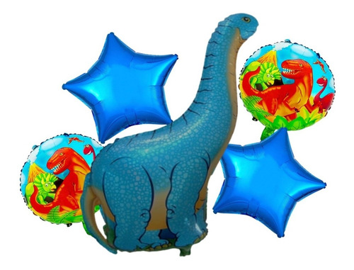 Bouquet De 5 Globos Foil Tematica Dinosaurio Cuello Largo Az