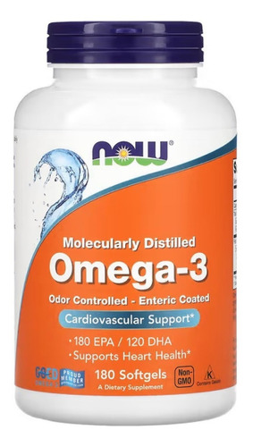 Omega-3 180 Epa/120 Dha Now Foods 180 Cáps Importado Usa 