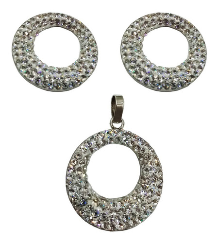 Juego Aretes Y Dije Plata 925, Circular Fiesta En Cristales