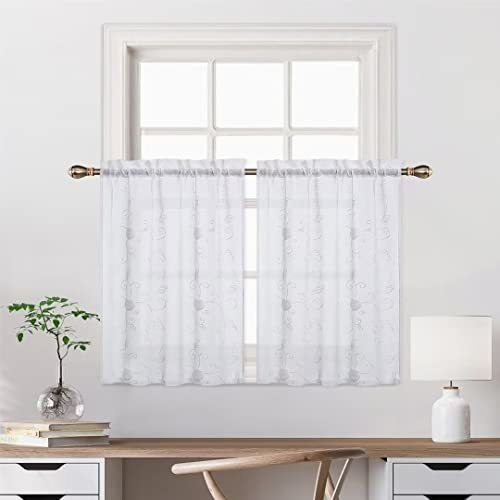 Cortinas Blancas Bordadas Para Ventana Pequeña (2 Paneles)