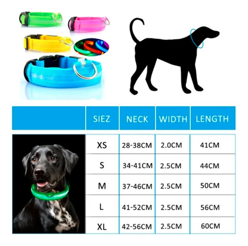 Kit 5 Collar Luz Led Luminoso Antipérdida Perros Y Cachorros