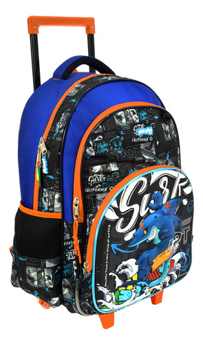 Mochila 18 Pulgadas, C/carrito Surf, Phiphi - 13590 Color Azul Y Naranja Diseño De La Tela Surf