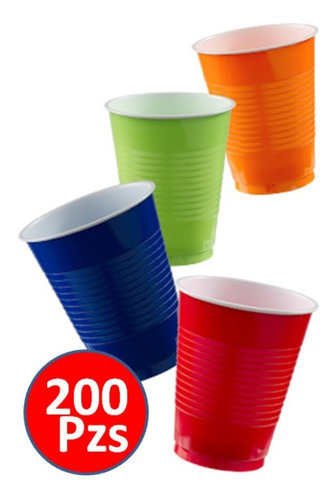 200 Vasos 16oz Colores Xgrande Fiesta Evento Desechables Pla