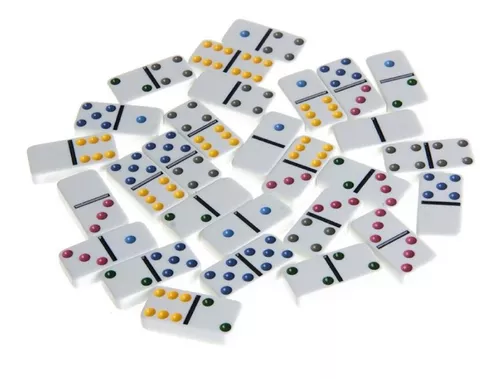 Jogo Domino Profissional Osso Colorido 28 Peças Com Estojo