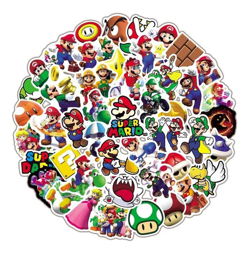 Set 50 Stickers Videojuegos Super Mario Bros Adhesivos