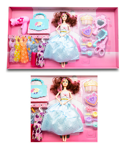 Muñeca Princesa C/ Accesorios Para El Pelo Vestidos Cartera