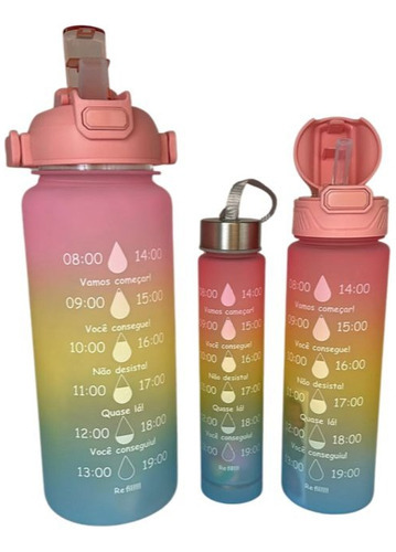 Kit de 3 botellas de agua con medidas motivacionales Color Academia Pink