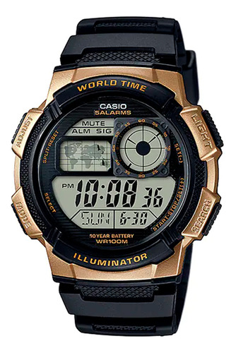 Reloj Casio Ae-1000w-1a3 Gold Adventure Color de la correa Negro Color del bisel Dorado Color del fondo Negro