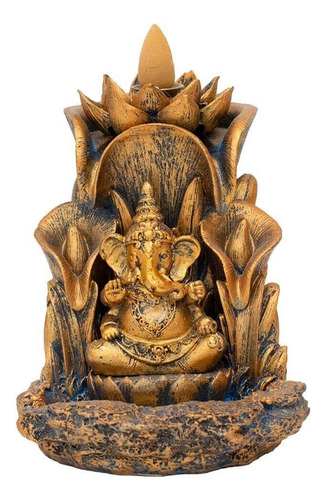 Porta Incenso Buda Ganesha Prosperidade Flor Lótus 16cm