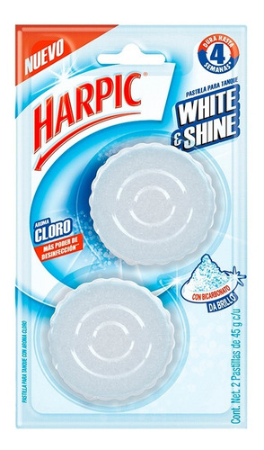 2 Pastillas Limpiadoras Harpic® White & Shine Cloro 45g C/u