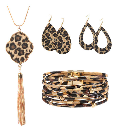 Set De 6 Joyas De Leopardo, Collar, Pulsera Y Pendientes Con