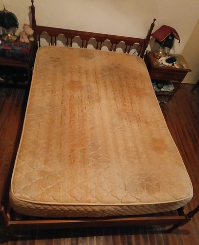 Cama 2 Plazas Matrimonial Antigua De Madera Marrón 130x200 Marrón Antiguo Clásico (Usado)
