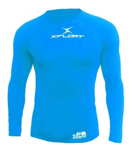 Camiseta Lycra Manga Longa Masc Slim Uv Azul Xfloat