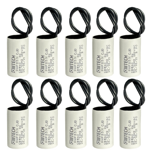 Capacitor De  Motor 8uf X 250vac 2 Fios 10 Unid - Alltech