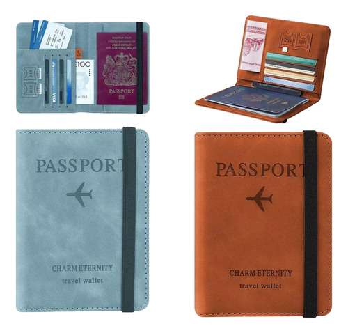 2 Porta Pasaporte Documentos Funda Protectora Viaje Con Rfid