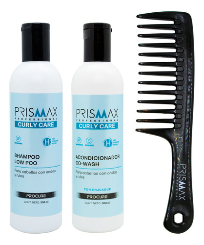 Prismax Curly Care Shampoo + Acondicionador Co-wash + Peine