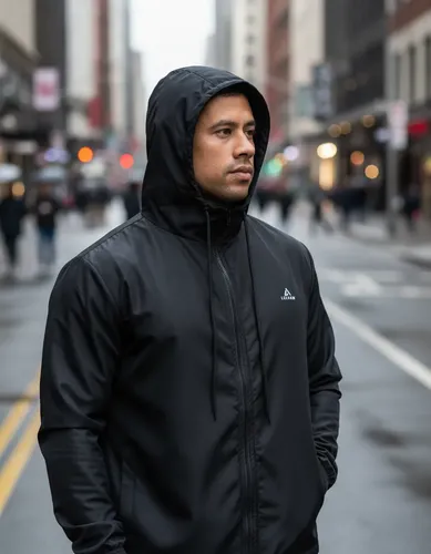 Jaqueta Corta Vento Masculina Capuz Impermeável Zíper Bolso