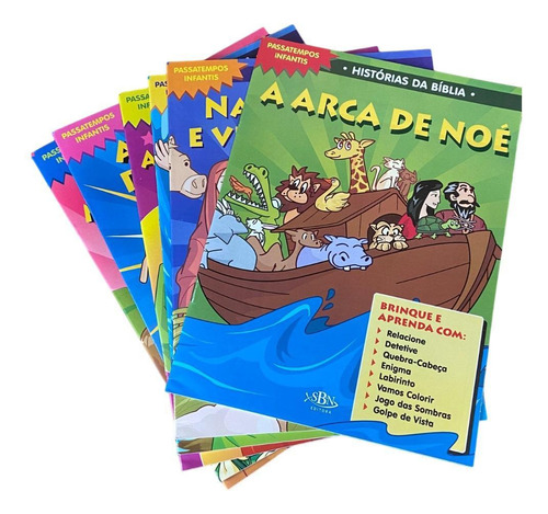 Kit 6 Livros Histórias Da Bíblia Atividades Infantil