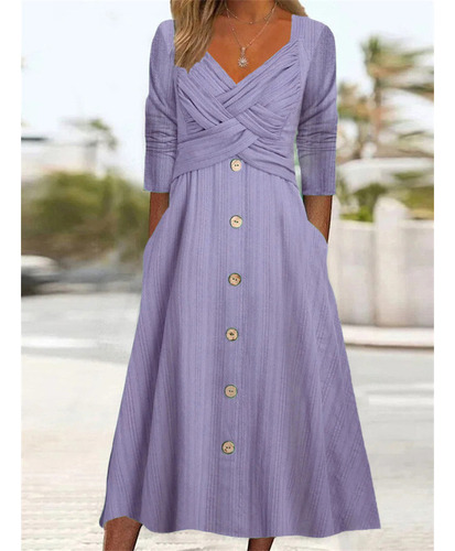 Vestido Casual Cruzado De Mujer Con Cuello En V