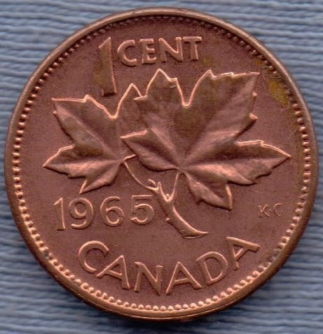 Canada 1 Cent 1965 * Hoja De Maple * Elizabeth Ii *