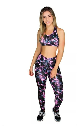 Conjunto Fitness Feminino Legging + Top Estampado Roupa 