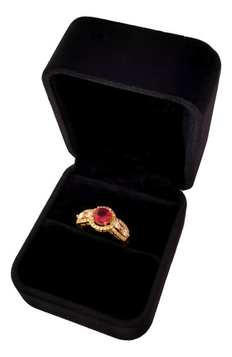 Anillo Para Mujer Cristales Rojos Joya Acero Dorado