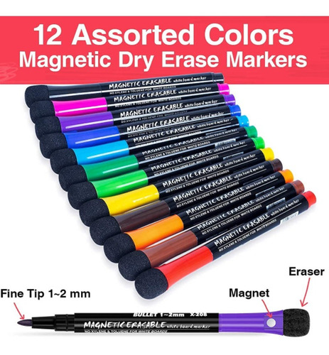 Erasable Whiteboard Markers, Fine Point With Eraser Cap