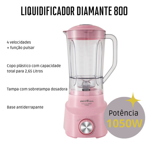 Kit Liquidificador Britania Batedeira E Espremedor 220v Rosa
