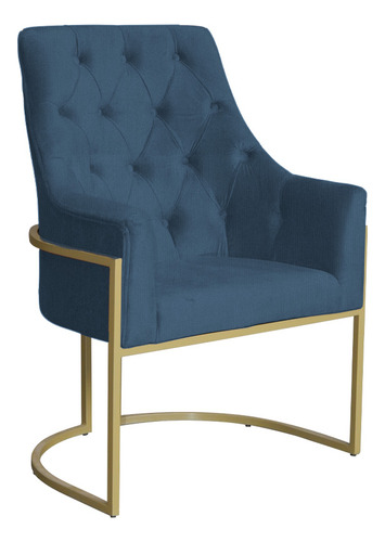 Poltrona Decorativa Vick Base Dourada Suede Azul Royal