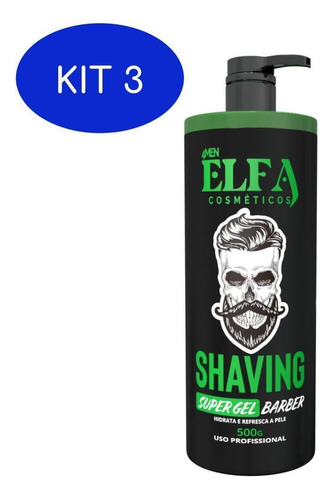 Kit 3 Shaving Gel De Barbear Elfa Menthol 500ml