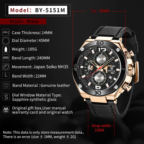 Relojes Deportivos Benyar Con Cronógrafo Y Fecha Para Hombre