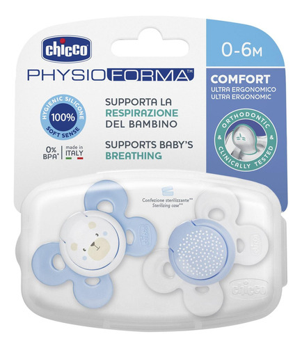Chicco Chupones Physioforma Comfort Azul 0-6m 2 Pzas Período de edad 0-6 meses