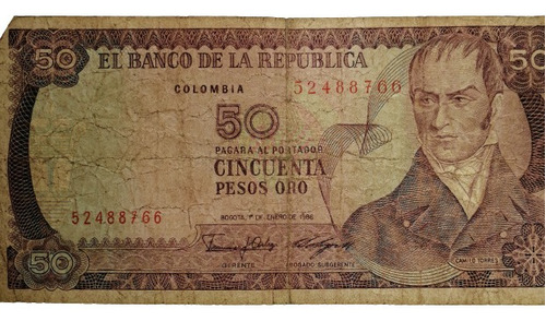 Billetes Colombianos De 50 Pesos De 1986