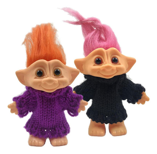 2 X Lovely Lucky Troll Dolls Pelo Multicolor Con Ropa Figura