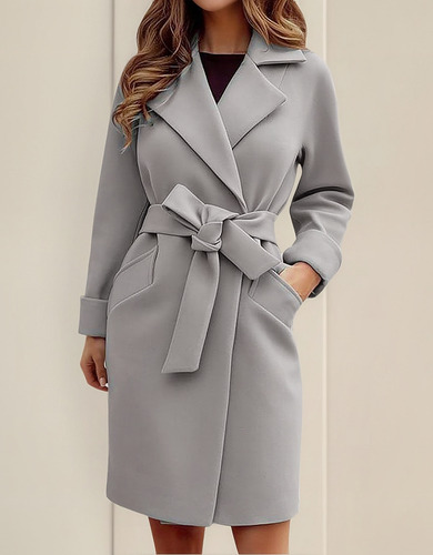 Chaqueta Fina Y Elegante De Color Liso Para Mujer Con Cintur