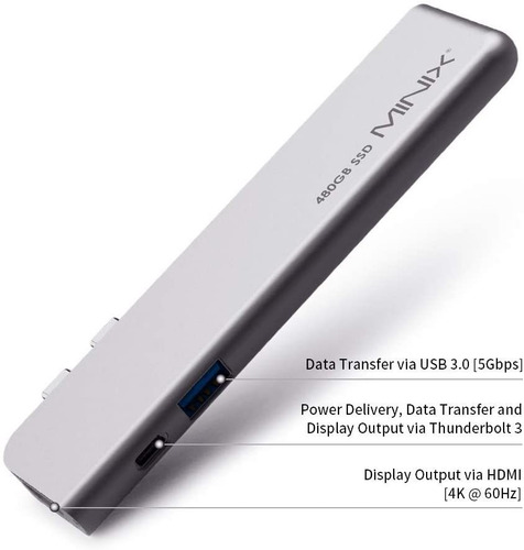 Minix Neo Sd4 Usb-c Multipuerto 480 Gb Ssd Hub De Almacenami