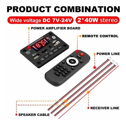 Modulo Módulo Mp3 Bluetooth 5.0 Amplificador 2x40w Radio Fm