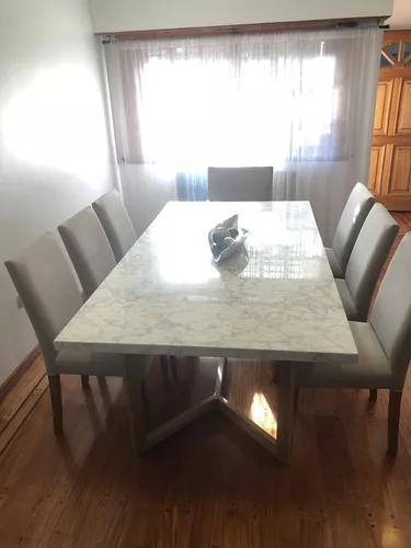 Mesa Comedor Mármol Y Base Madera Petiribi - Carrara Design