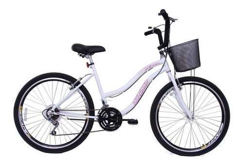 Bicicleta Feminina Aro 26 18 Machas Com Cesta Passeio Beach Cor Branco