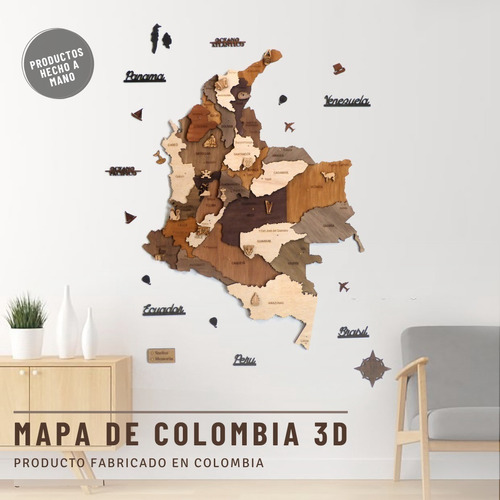 Mapa De Colombia 3d En Madera 70 Cm X 50 Cm