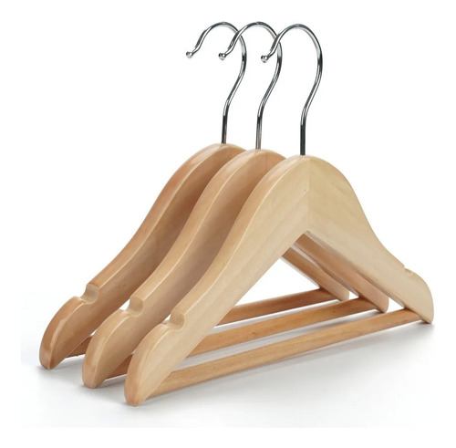 Imagen 8 de 11 de Pack 50 Perchas Niños Infantiles Madera Lustrada Barnizadas
