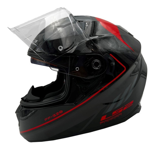 Casco Ls2 Integral 320 Ggio Negro Rojo Brillo Doble Visor