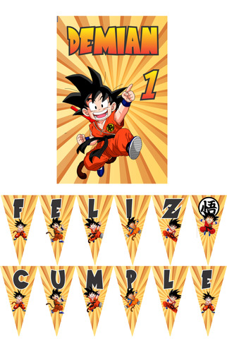 Dragon Ball Z Cartel Y Banderín Decoracion Cumpleaños 