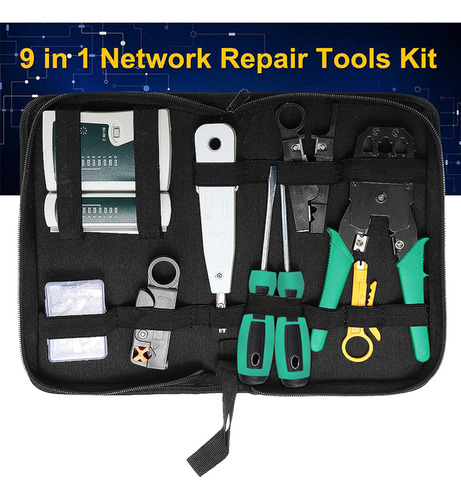 Kit De Herramientas De Red Lan 9 En 1: Probador, Engarzador,